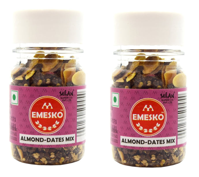 Milan Almond Dates Mix (Emesko) - 2 Bottles - Sweet & Savoury - Perfect Mid Meal Snack - No Sugar Added - FREE SHIPPING