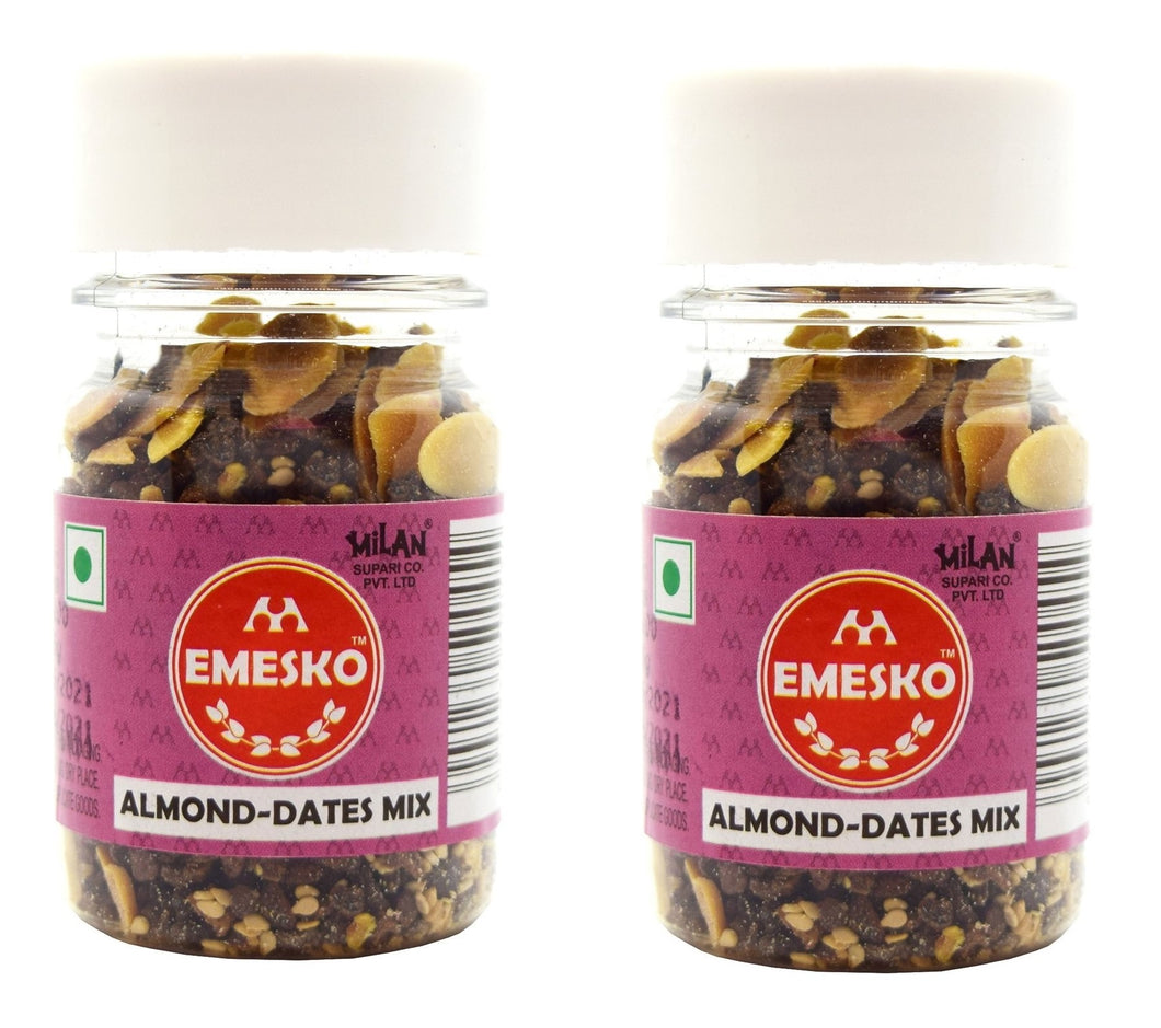 Milan Almond Dates Mix (Emesko) - 2 Bottles - Sweet & Savoury - Perfect Mid Meal Snack - No Sugar Added - FREE SHIPPING