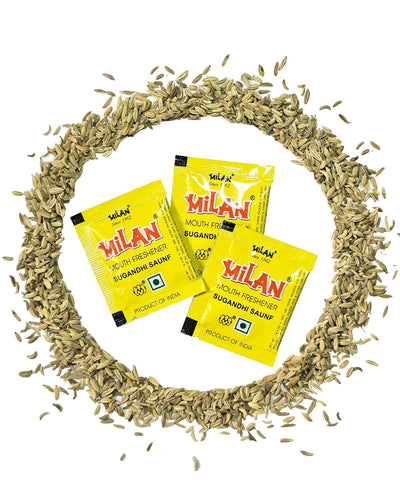 MILAN SUGANDHI SAUNF - 1 box (50 sachets) - Fresh & Fragrant - Breath Freshening Digestive - Traditional Spice & Proprietary Blend