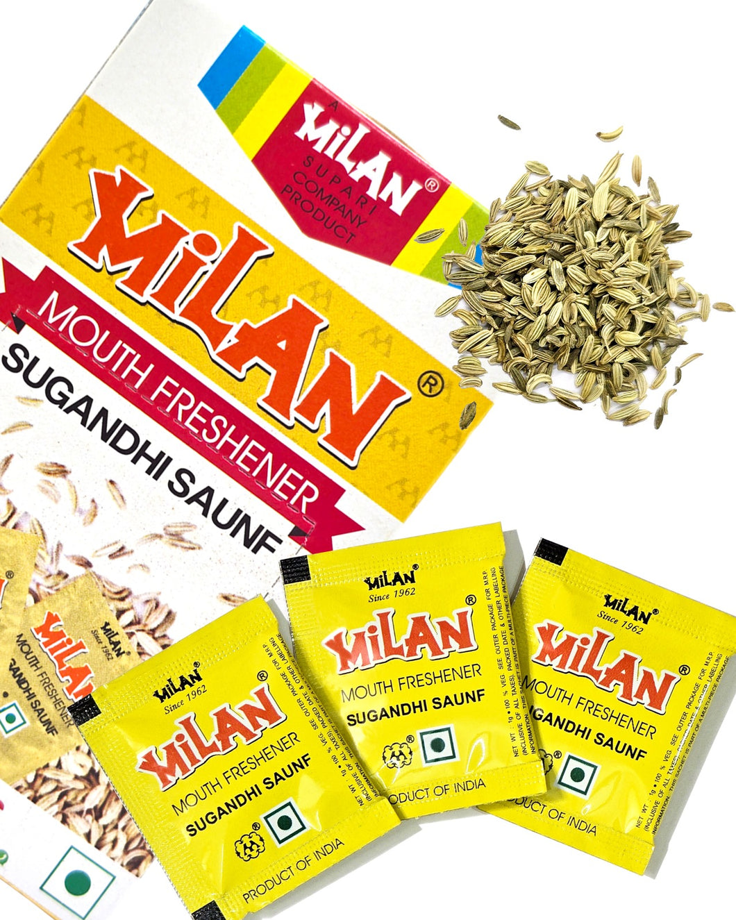 MILAN SUGANDHI SAUNF - 3 boxes (150 sachets) - Fresh & Fragrant - Breath Freshening Digestive - Traditional Spice & Proprietary Blend - Free Shipping