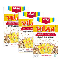 Load image into Gallery viewer, MILAN SUGANDHI SAUNF - 3 boxes (150 sachets) - Fresh &amp; Fragrant - Breath Freshening Digestive - Traditional Spice &amp; Proprietary Blend - Free Shipping