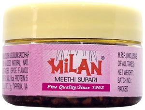 Milan Supari - Assorted Pack of 5 Dibbis - Sugandhi + Elaichi + Kesari + Meethi + Special - Fine Quality Since 1962 - Small and soft pieces - Easy to chew - FREE SHIPPING