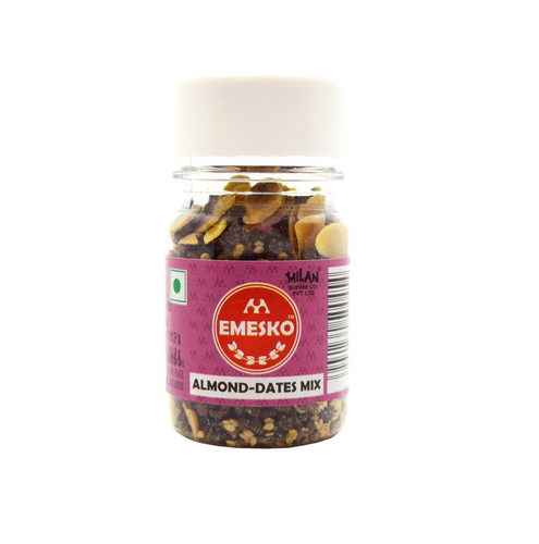 Milan Almond-Dates Mix (Emesko) - 1  Bottle - Sweet & Savoury - Perfect Mid Meal Snack - No Sugar Added