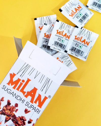 Milan Sugandhi Supari - 1 Box (50 sachets) - Original Flavour - Single Serving Sachets - Fine Quality Since 1962 (Featured Product Image)